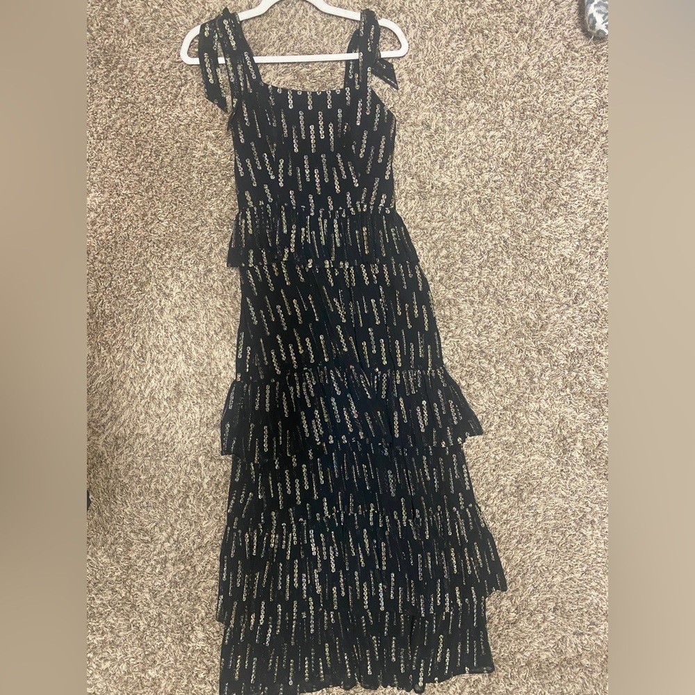 Black tiered dress with gold detail